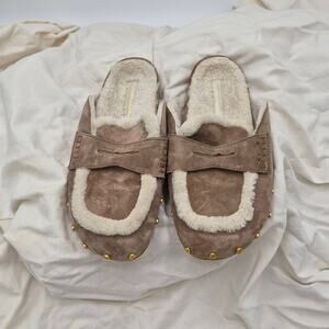 Veronica Beard Fenix Shearling Mule Clog Slip-on Carmel suede size 8